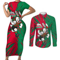 Personalized South Sydney Rabbitohs Couples Matching Short Sleeve Bodycon Dress and Long Sleeve Button Shirt Dynamic Lightning Mascot Rugby Australia