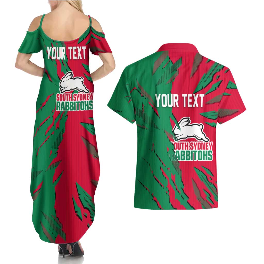 Personalized South Sydney Rabbitohs Couples Matching Summer Maxi Dress and Hawaiian Shirt Dynamic Lightning Mascot Rugby Australia