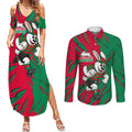 Personalized South Sydney Rabbitohs Couples Matching Summer Maxi Dress and Long Sleeve Button Shirt Dynamic Lightning Mascot Rugby Australia