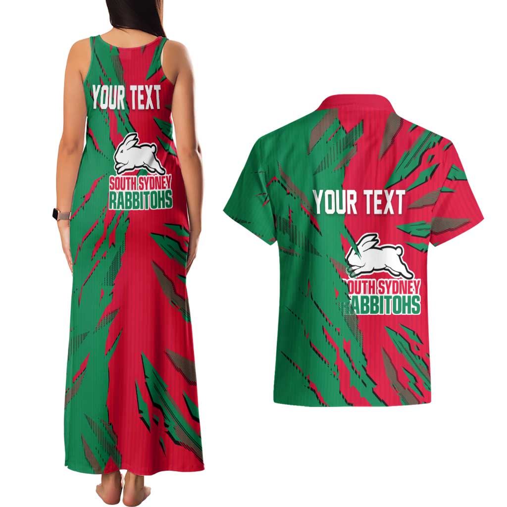 Personalized South Sydney Rabbitohs Couples Matching Tank Maxi Dress and Hawaiian Shirt Dynamic Lightning Mascot Rugby Australia