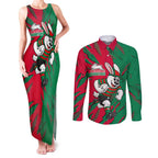 Personalized South Sydney Rabbitohs Couples Matching Tank Maxi Dress and Long Sleeve Button Shirt Dynamic Lightning Mascot Rugby Australia