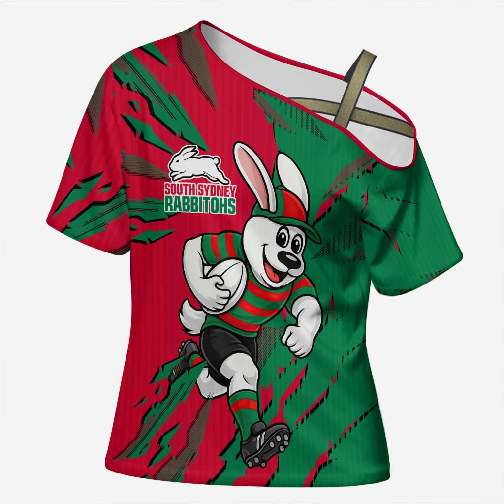 Personalized South Sydney Rabbitohs Cross Shoulder Shirt Dynamic Lightning Mascot Rugby Australia