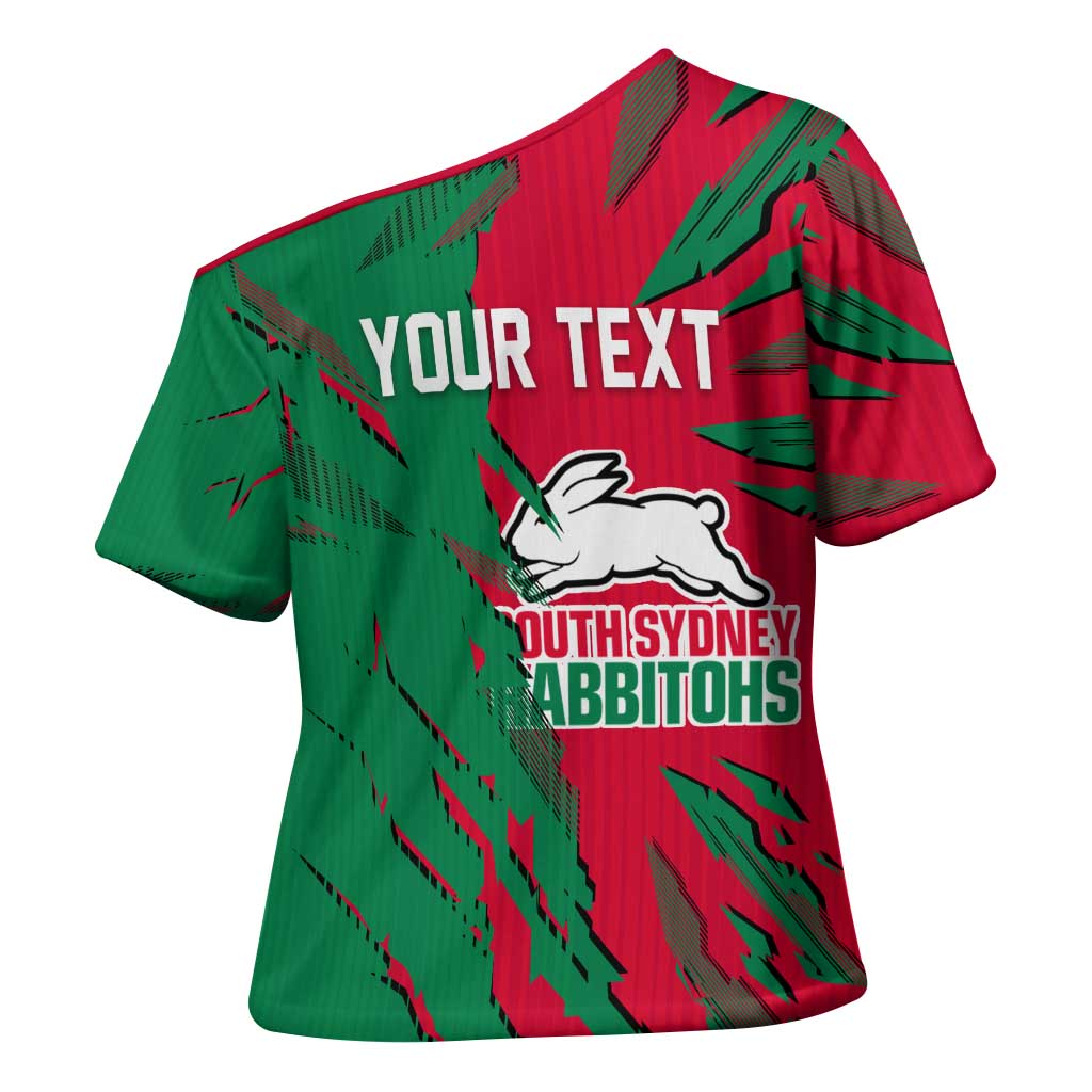 Personalized South Sydney Rabbitohs Cross Shoulder Shirt Dynamic Lightning Mascot Rugby Australia