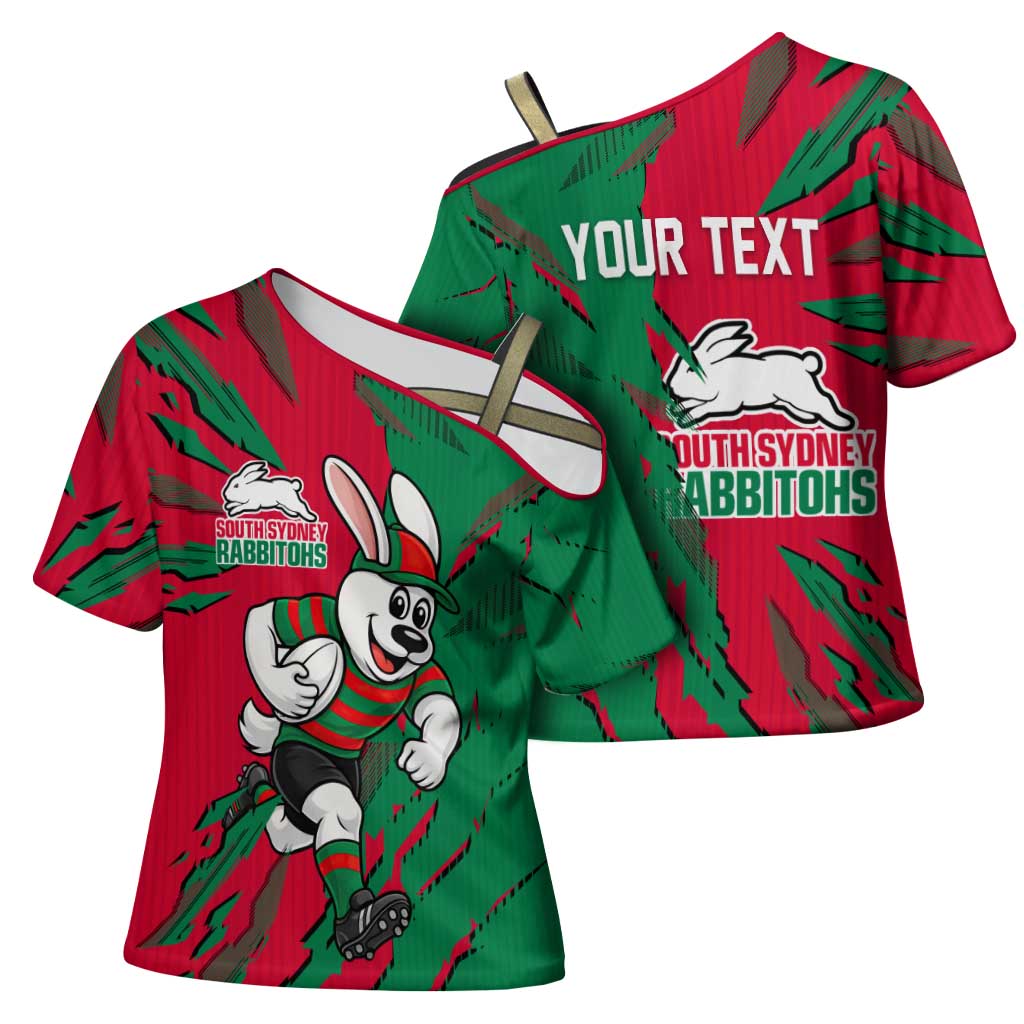Personalized South Sydney Rabbitohs Cross Shoulder Shirt Dynamic Lightning Mascot Rugby Australia