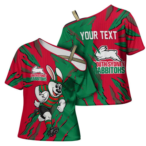 Personalized South Sydney Rabbitohs Cross Shoulder Shirt Dynamic Lightning Mascot Rugby Australia
