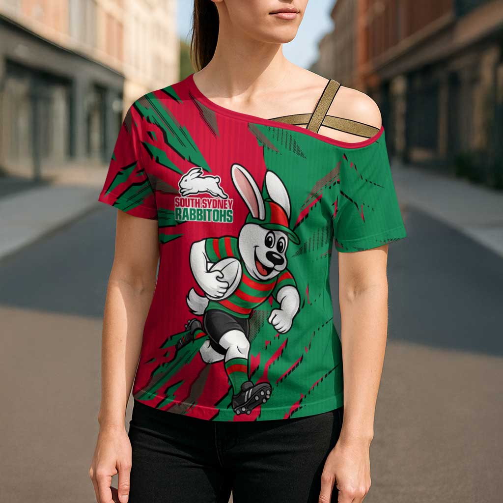 Personalized South Sydney Rabbitohs Cross Shoulder Shirt Dynamic Lightning Mascot Rugby Australia