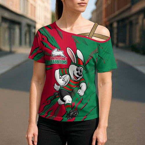 Personalized South Sydney Rabbitohs Cross Shoulder Shirt Dynamic Lightning Mascot Rugby Australia