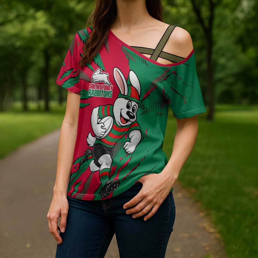 Personalized South Sydney Rabbitohs Cross Shoulder Shirt Dynamic Lightning Mascot Rugby Australia