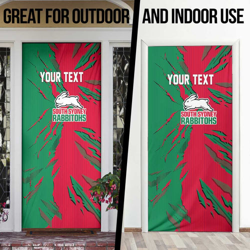 Personalized South Sydney Rabbitohs Door Cover Dynamic Lightning Mascot Rugby Australia