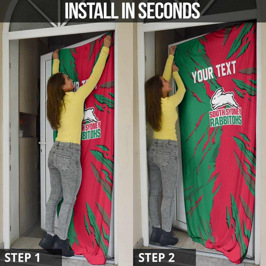 Personalized South Sydney Rabbitohs Door Cover Dynamic Lightning Mascot Rugby Australia