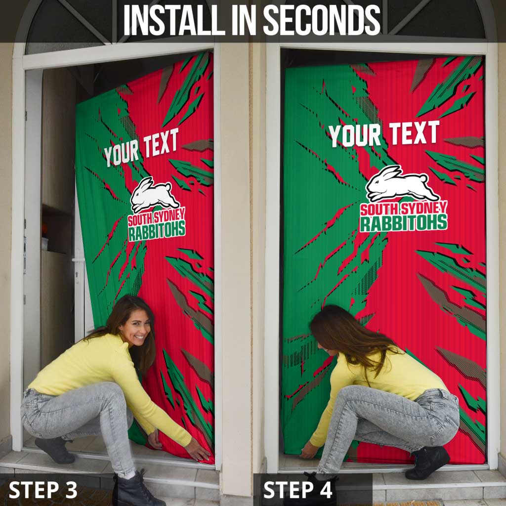 Personalized South Sydney Rabbitohs Door Cover Dynamic Lightning Mascot Rugby Australia