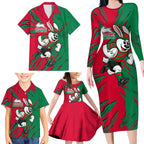 Personalized South Sydney Rabbitohs Family Matching Long Sleeve Bodycon Dress and Hawaiian Shirt Dynamic Lightning Mascot Rugby Australia