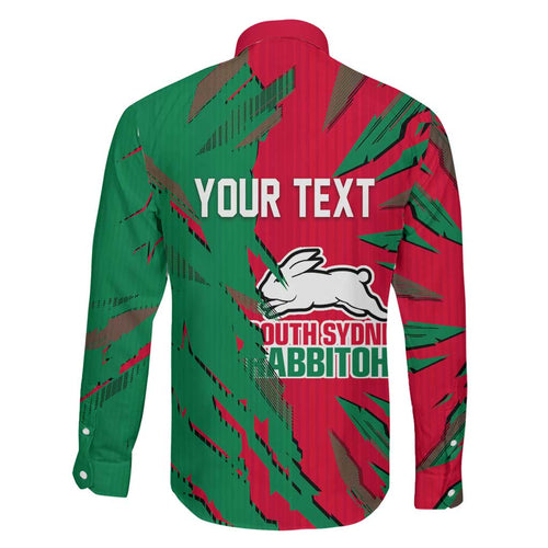 Personalized South Sydney Rabbitohs Family Matching Long Sleeve Bodycon Dress and Hawaiian Shirt Dynamic Lightning Mascot Rugby Australia