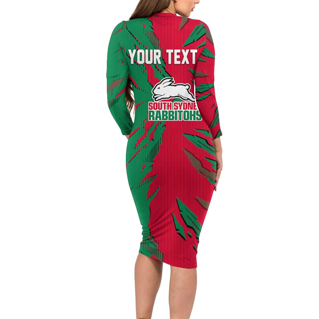 Personalized South Sydney Rabbitohs Family Matching Long Sleeve Bodycon Dress and Hawaiian Shirt Dynamic Lightning Mascot Rugby Australia