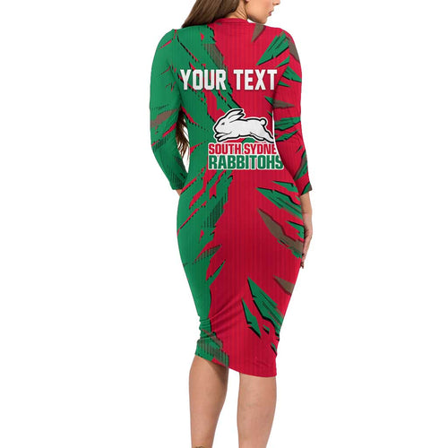 Personalized South Sydney Rabbitohs Family Matching Long Sleeve Bodycon Dress and Hawaiian Shirt Dynamic Lightning Mascot Rugby Australia