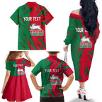 Personalized South Sydney Rabbitohs Family Matching Off The Shoulder Long Sleeve Dress and Hawaiian Shirt Dynamic Lightning Mascot Rugby Australia