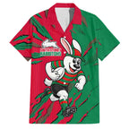 Personalized South Sydney Rabbitohs Family Matching Off Shoulder Maxi Dress and Hawaiian Shirt Dynamic Lightning Mascot Rugby Australia
