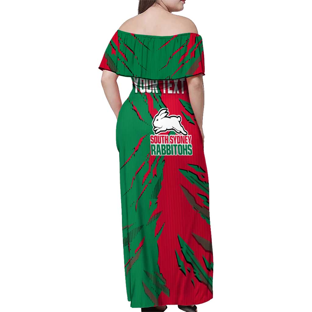 Personalized South Sydney Rabbitohs Family Matching Off Shoulder Maxi Dress and Hawaiian Shirt Dynamic Lightning Mascot Rugby Australia