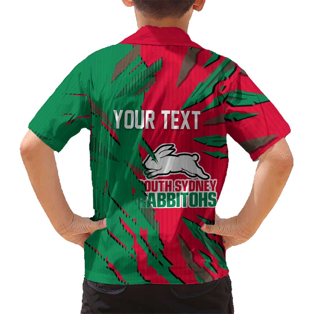 Personalized South Sydney Rabbitohs Family Matching Off Shoulder Short Dress and Hawaiian Shirt Dynamic Lightning Mascot Rugby Australia