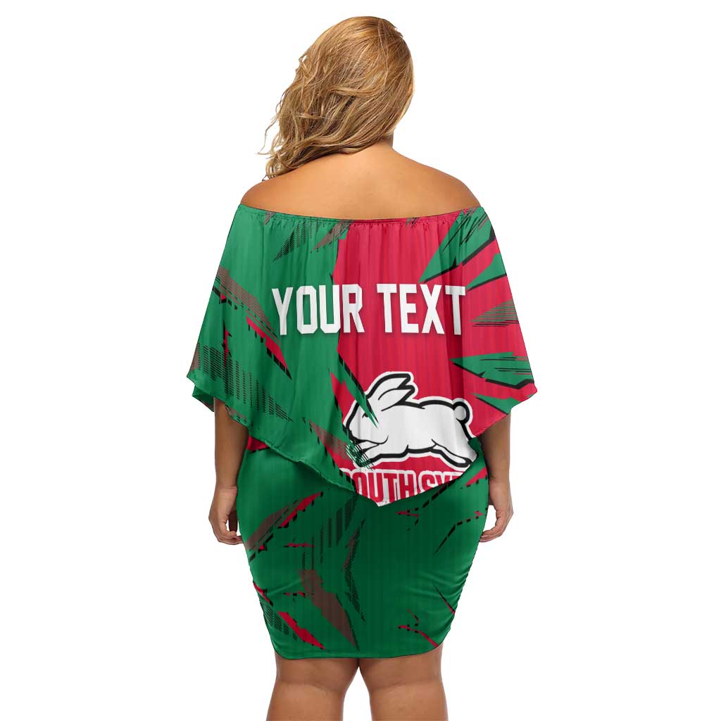 Personalized South Sydney Rabbitohs Family Matching Off Shoulder Short Dress and Hawaiian Shirt Dynamic Lightning Mascot Rugby Australia