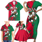 Personalized South Sydney Rabbitohs Family Matching Short Sleeve Bodycon Dress and Hawaiian Shirt Dynamic Lightning Mascot Rugby Australia