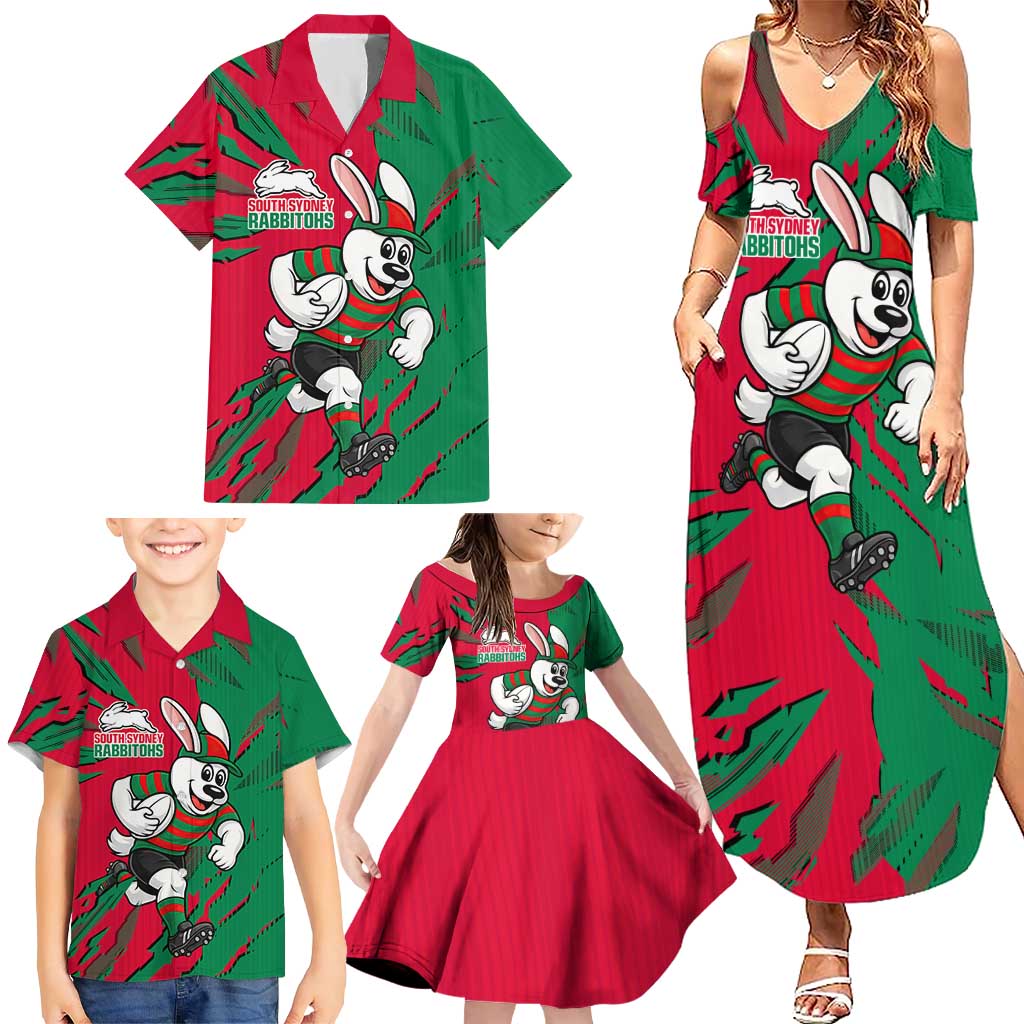 Personalized South Sydney Rabbitohs Family Matching Summer Maxi Dress and Hawaiian Shirt Dynamic Lightning Mascot Rugby Australia