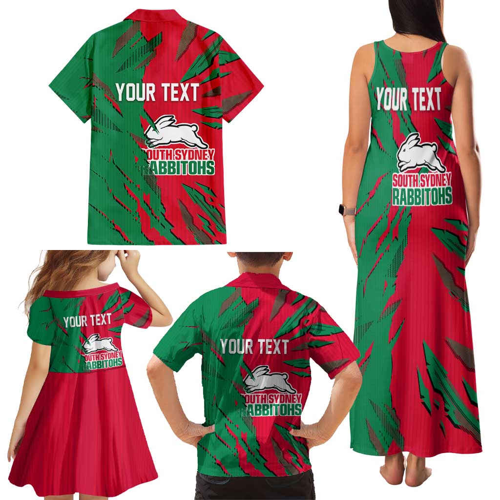Personalized South Sydney Rabbitohs Family Matching Tank Maxi Dress and Hawaiian Shirt Dynamic Lightning Mascot Rugby Australia