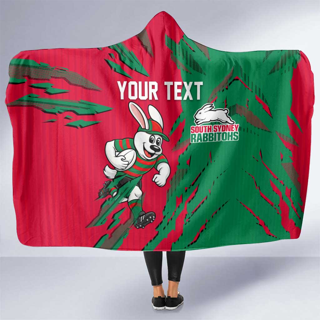 Personalized South Sydney Rabbitohs Hooded Blanket Dynamic Lightning Mascot Rugby Australia