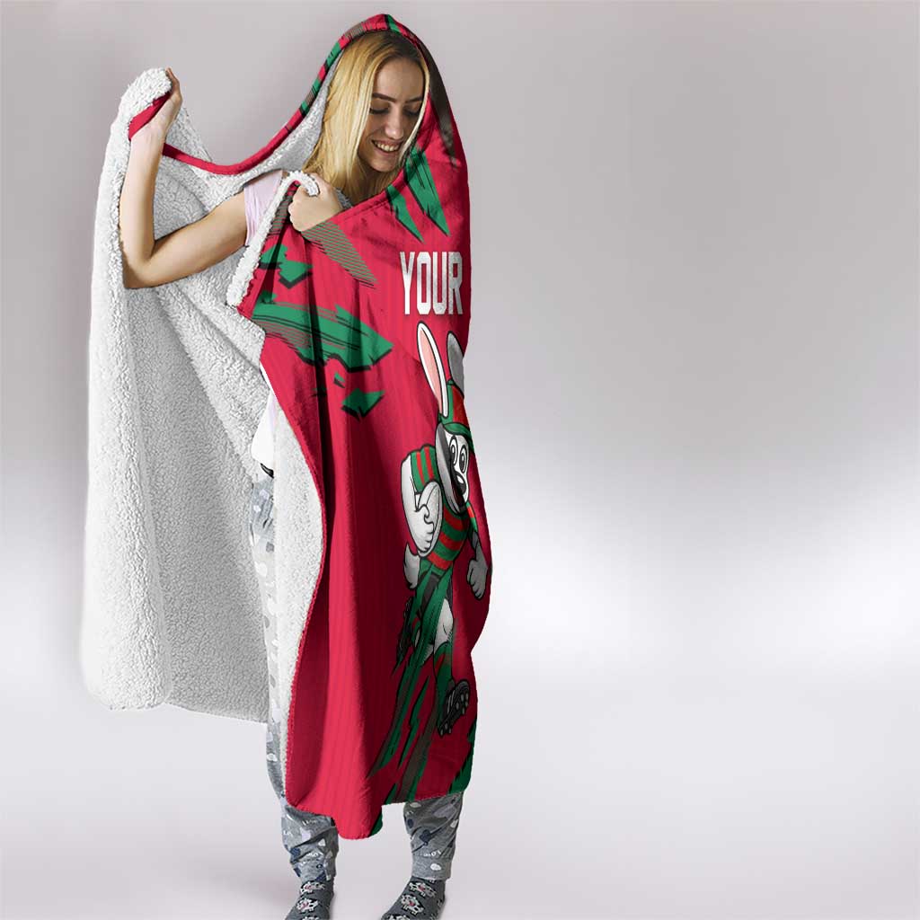 Personalized South Sydney Rabbitohs Hooded Blanket Dynamic Lightning Mascot Rugby Australia