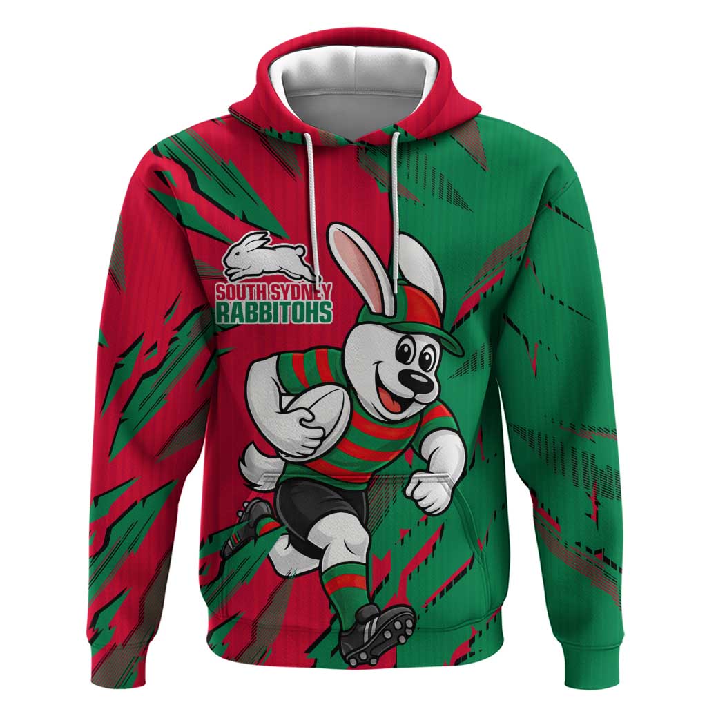 Personalized South Sydney Rabbitohs Hoodie Dynamic Lightning Mascot Rugby Australia