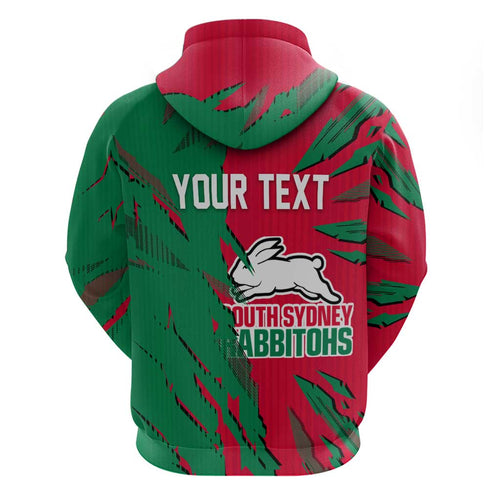 Personalized South Sydney Rabbitohs Hoodie Dynamic Lightning Mascot Rugby Australia