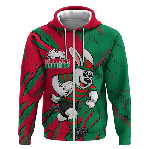Personalized South Sydney Rabbitohs Hoodie Dynamic Lightning Mascot Rugby Australia