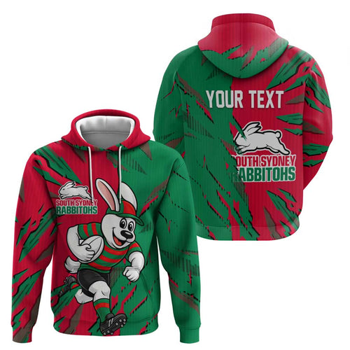 Personalized South Sydney Rabbitohs Hoodie Dynamic Lightning Mascot Rugby Australia