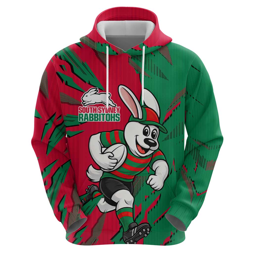 Personalized South Sydney Rabbitohs Hoodie Dynamic Lightning Mascot Rugby Australia