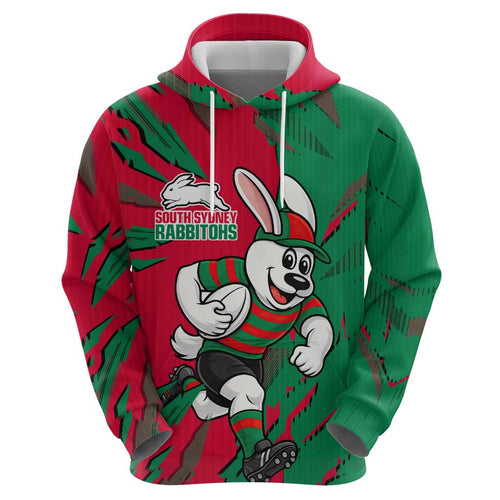 Personalized South Sydney Rabbitohs Hoodie Dynamic Lightning Mascot Rugby Australia