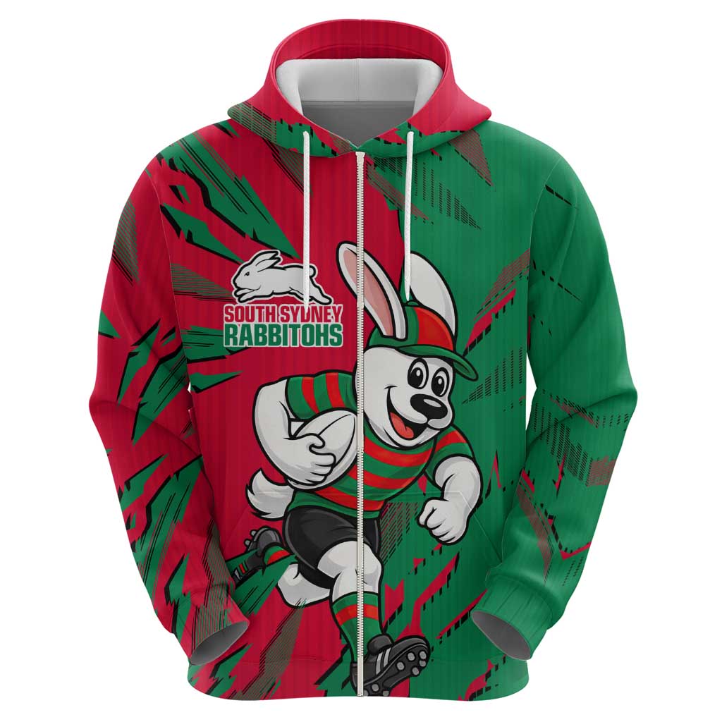 Personalized South Sydney Rabbitohs Hoodie Dynamic Lightning Mascot Rugby Australia