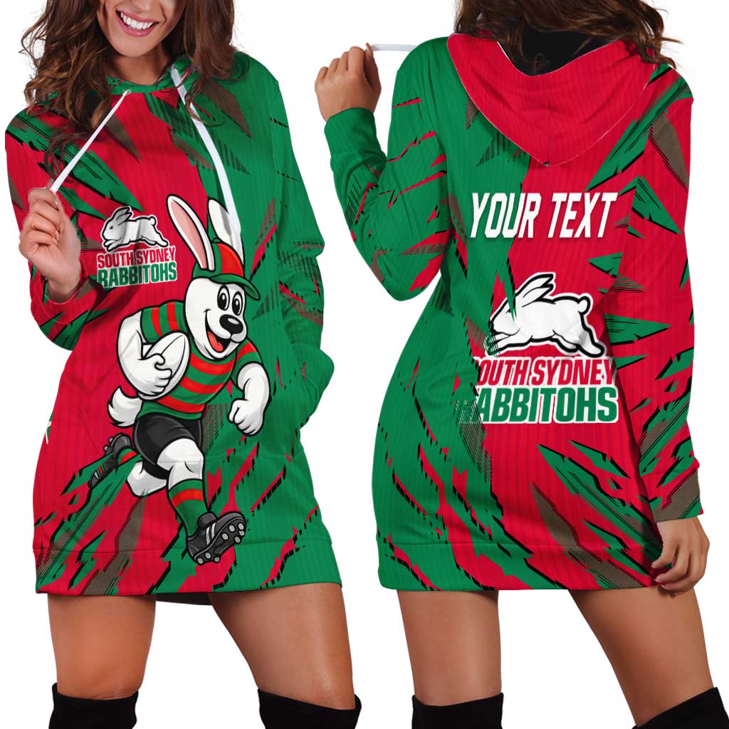 Personalized South Sydney Rabbitohs Hoodie Dress Dynamic Lightning Mascot Rugby Australia