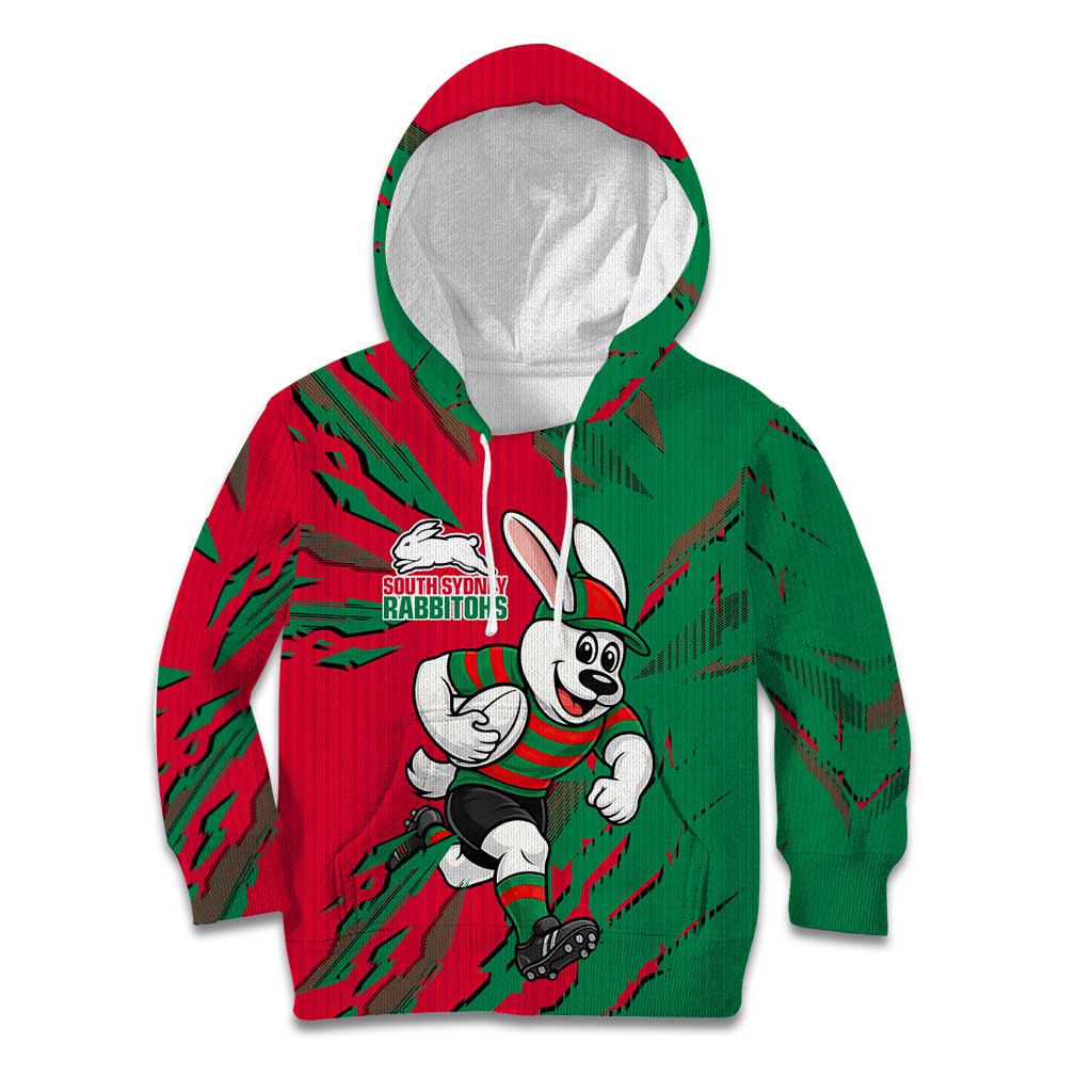 Personalized South Sydney Rabbitohs Kid Hoodie Dynamic Lightning Mascot Rugby Australia