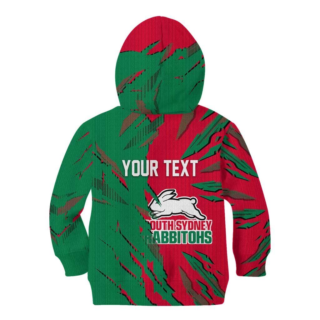 Personalized South Sydney Rabbitohs Kid Hoodie Dynamic Lightning Mascot Rugby Australia