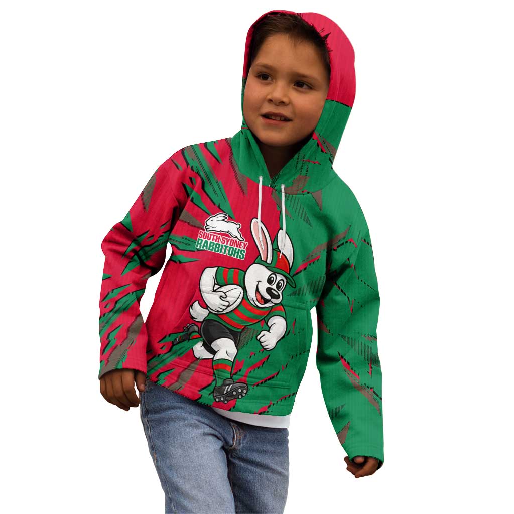 Personalized South Sydney Rabbitohs Kid Hoodie Dynamic Lightning Mascot Rugby Australia