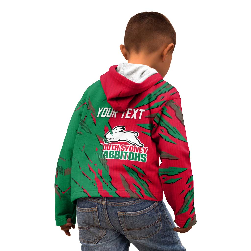 Personalized South Sydney Rabbitohs Kid Hoodie Dynamic Lightning Mascot Rugby Australia