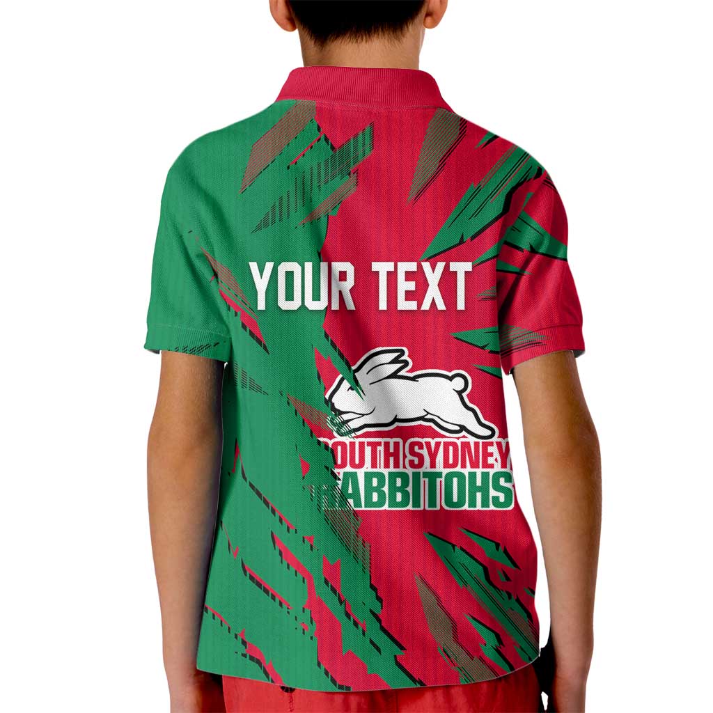 Personalized South Sydney Rabbitohs Kid Polo Shirt Dynamic Lightning Mascot Rugby Australia