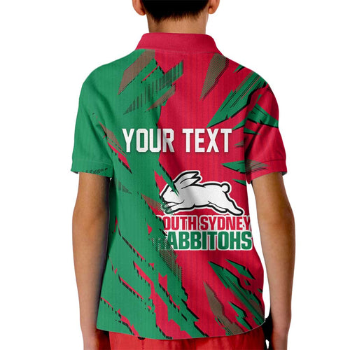 Personalized South Sydney Rabbitohs Kid Polo Shirt Dynamic Lightning Mascot Rugby Australia