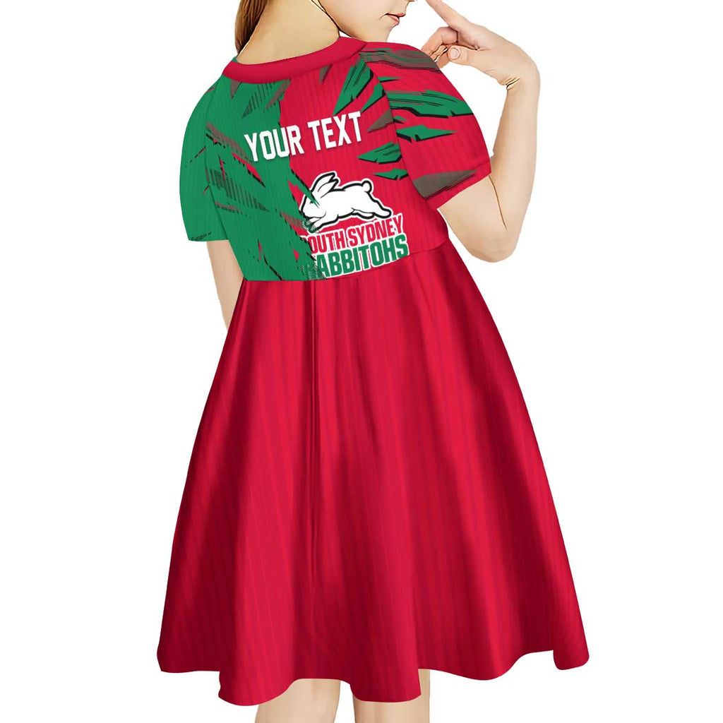 Personalized South Sydney Rabbitohs Kid Short Sleeve Dress Dynamic Lightning Mascot Rugby Australia