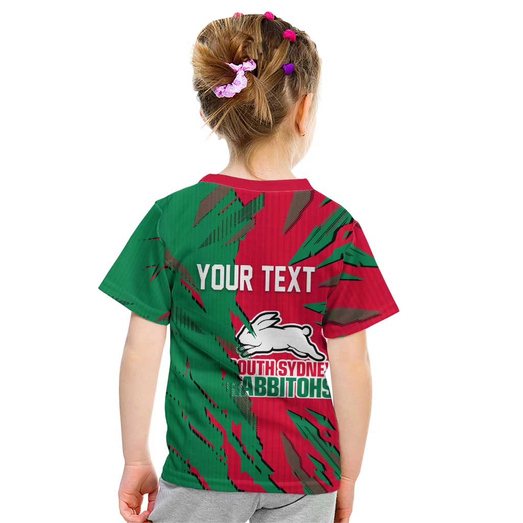 Personalized South Sydney Rabbitohs Kid T Shirt Dynamic Lightning Mascot Rugby Australia