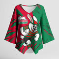 Personalized South Sydney Rabbitohs Kimono Sleeve Blouse Dynamic Lightning Mascot Rugby Australia