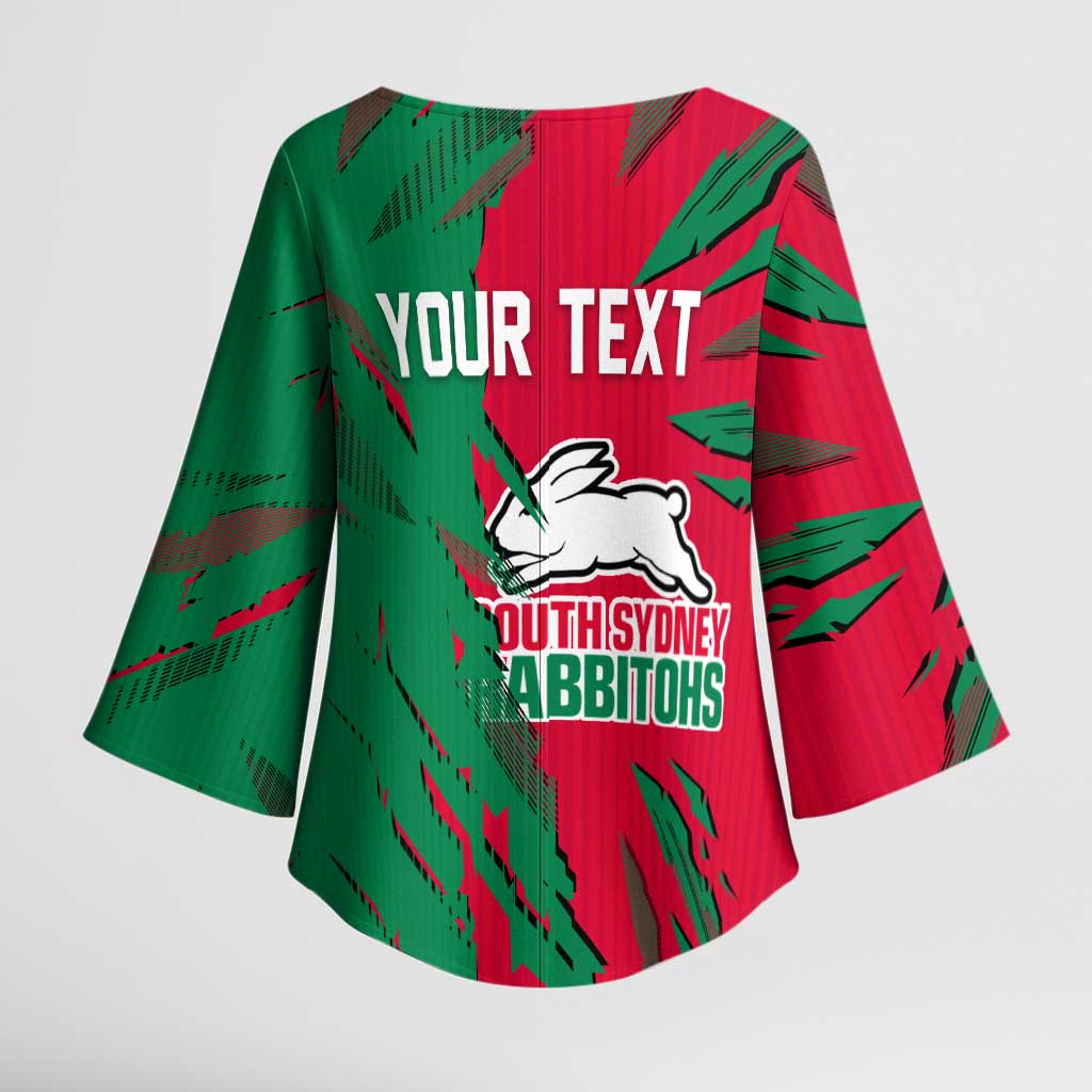 Personalized South Sydney Rabbitohs Kimono Sleeve Blouse Dynamic Lightning Mascot Rugby Australia