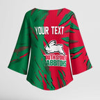 Personalized South Sydney Rabbitohs Kimono Sleeve Blouse Dynamic Lightning Mascot Rugby Australia