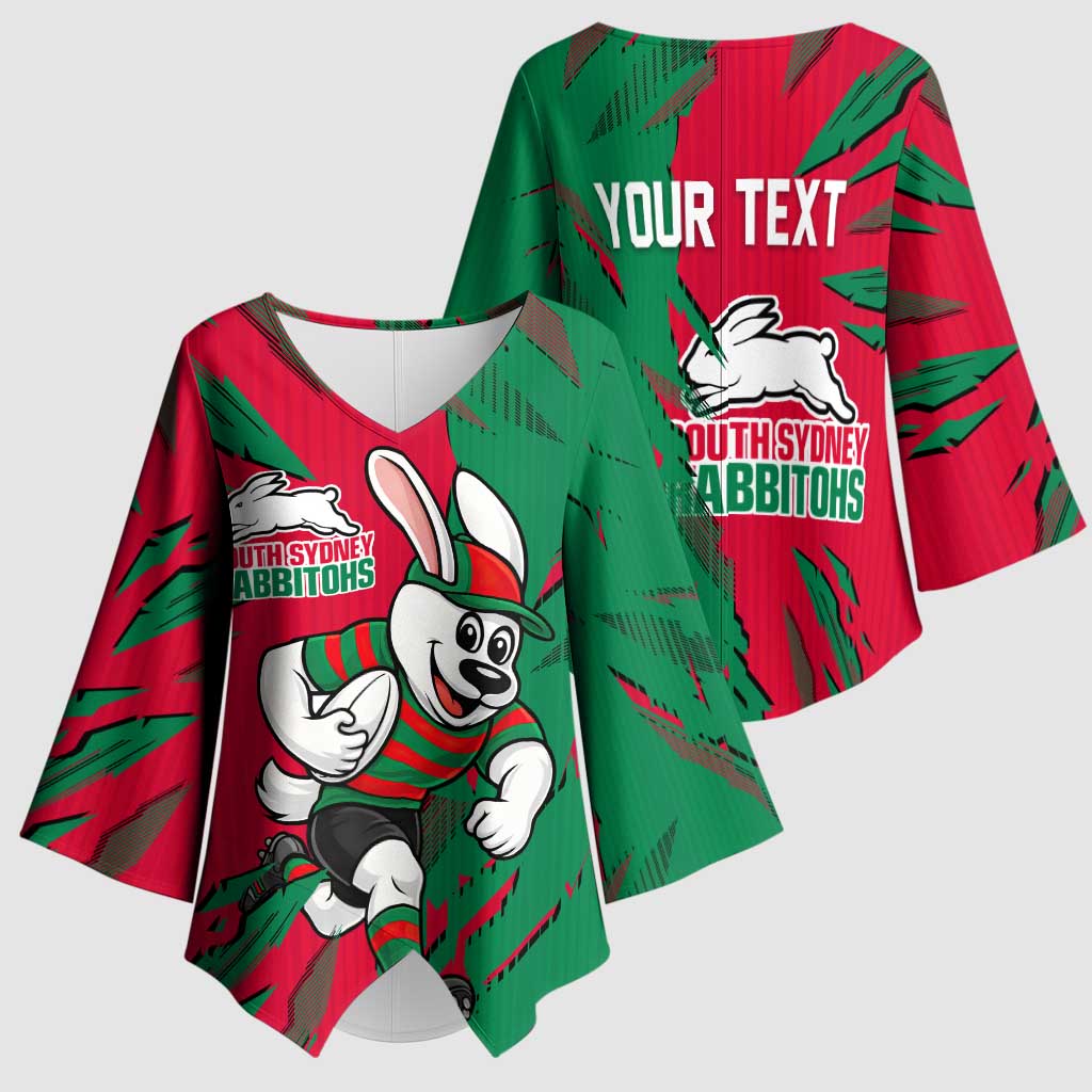 Personalized South Sydney Rabbitohs Kimono Sleeve Blouse Dynamic Lightning Mascot Rugby Australia