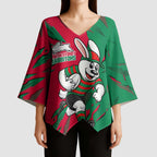 Personalized South Sydney Rabbitohs Kimono Sleeve Blouse Dynamic Lightning Mascot Rugby Australia